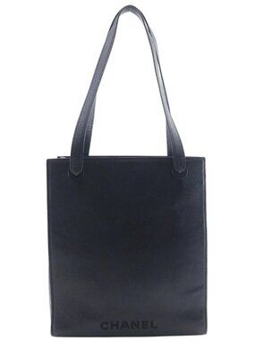 CHANEL logo Tote Bag black Caviar skin Women